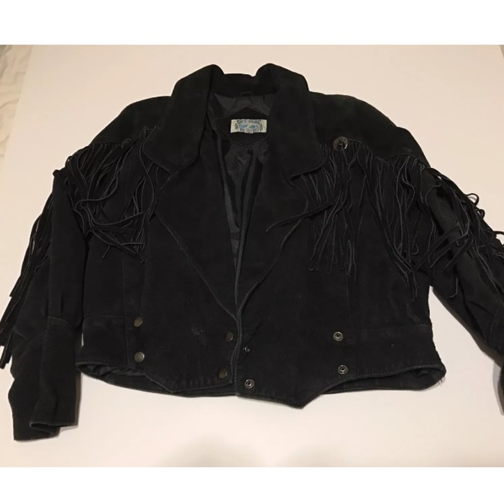 Vintage 80s Western Cowboy Frindge Leather Jacket